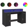 Fekete szerelt fa íróasztal LED-világítással 140 x 55 x 91 cm