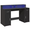 Fekete szerelt fa íróasztal LED-világítással 140 x 55 x 91 cm
