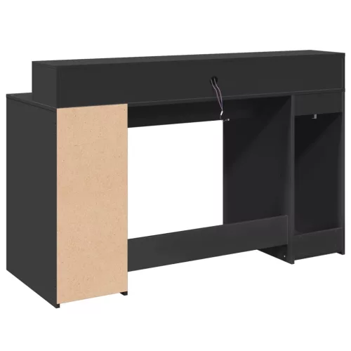 Fekete szerelt fa íróasztal LED-világítással 140 x 55 x 91 cm