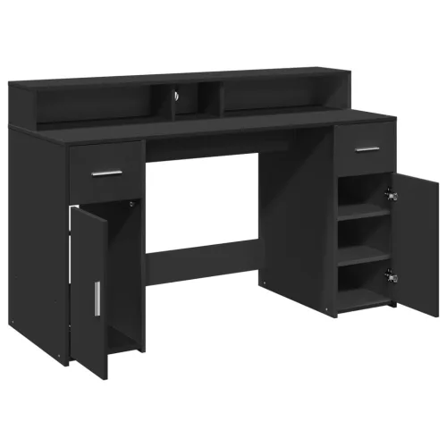 Fekete szerelt fa íróasztal LED-világítással 140 x 55 x 91 cm