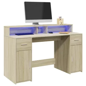   Sonoma tölgy színű szerelt fa íróasztal LED-ekkel 140x55x91 cm