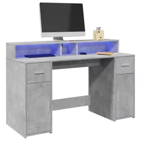   Betonszürke szerelt fa íróasztal LED-világítással 140x55x91 cm
