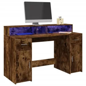   Füstös tölgy színű szerelt fa íróasztal LED-ekkel 140x55x91 cm