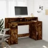 Füstös tölgy színű szerelt fa íróasztal LED-ekkel 140x55x91 cm