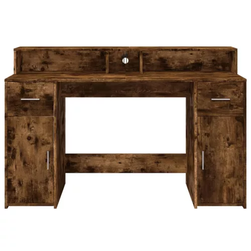 Füstös tölgy színű szerelt fa íróasztal LED-ekkel 140x55x91 cm