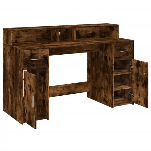 Füstös tölgy színű szerelt fa íróasztal LED-ekkel 140x55x91 cm
