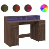 Barna tölgy színű szerelt fa íróasztal LED-ekkel 140x55x91 cm