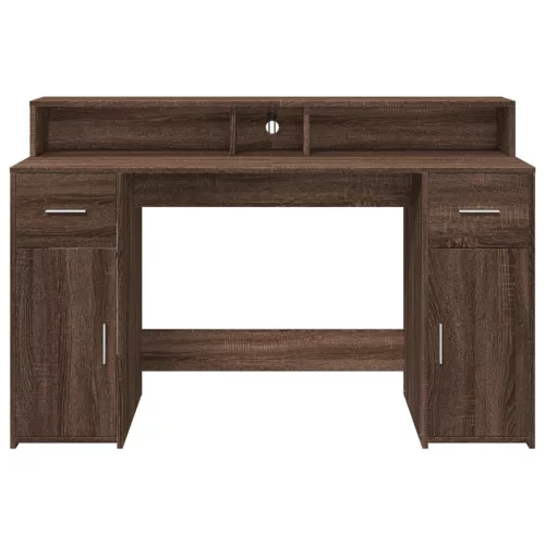 Barna tölgy színű szerelt fa íróasztal LED-ekkel 140x55x91 cm