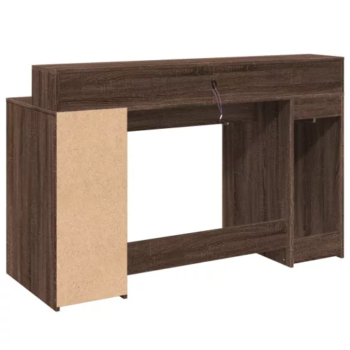 Barna tölgy színű szerelt fa íróasztal LED-ekkel 140x55x91 cm