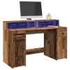 Antik fa színű szerelt fa íróasztal LED-ekkel 140 x 55 x 91 cm