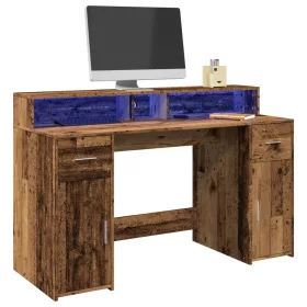  Antik fa színű szerelt fa íróasztal LED-ekkel 140 x 55 x 91 cm