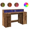 Antik fa színű szerelt fa íróasztal LED-ekkel 140 x 55 x 91 cm