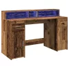 Antik fa színű szerelt fa íróasztal LED-ekkel 140 x 55 x 91 cm
