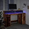 Antik fa színű szerelt fa íróasztal LED-ekkel 140 x 55 x 91 cm