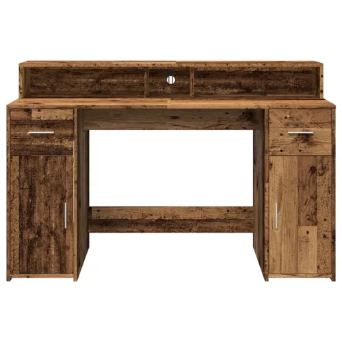 Antik fa színű szerelt fa íróasztal LED-ekkel 140 x 55 x 91 cm