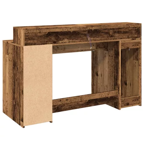Antik fa színű szerelt fa íróasztal LED-ekkel 140 x 55 x 91 cm