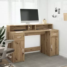   Kézműves tölgy színű szerelt fa LED-es íróasztal 140x55x91 cm