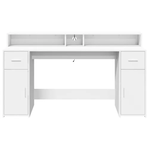 Fehér szerelt fa íróasztal LED-világítással 160 x 55 x 91 cm