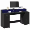 Fekete szerelt fa íróasztal LED-világítással 160 x 55 x 91 cm