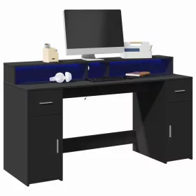   Fekete szerelt fa íróasztal LED-világítással 160 x 55 x 91 cm