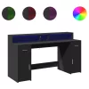 Fekete szerelt fa íróasztal LED-világítással 160 x 55 x 91 cm
