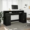 Fekete szerelt fa íróasztal LED-világítással 160 x 55 x 91 cm