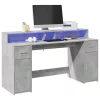 Betonszürke szerelt fa íróasztal LED-világítással 160x55x91 cm