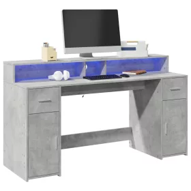   Betonszürke szerelt fa íróasztal LED-világítással 160x55x91 cm