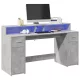 Betonszürke szerelt fa íróasztal LED-világítással 160x55x91 cm