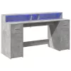 Betonszürke szerelt fa íróasztal LED-világítással 160x55x91 cm
