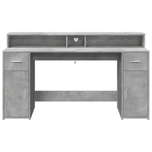 Betonszürke szerelt fa íróasztal LED-világítással 160x55x91 cm