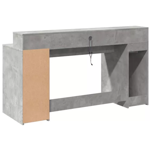 Betonszürke szerelt fa íróasztal LED-világítással 160x55x91 cm