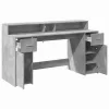 Betonszürke szerelt fa íróasztal LED-világítással 160x55x91 cm
