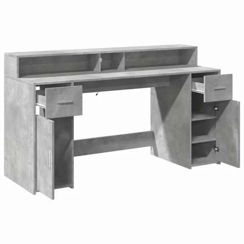 Betonszürke szerelt fa íróasztal LED-világítással 160x55x91 cm