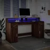 Barna tölgy színű szerelt fa íróasztal LED-ekkel 160x55x91 cm
