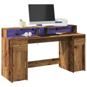   Antik fa színű szerelt fa íróasztal LED-ekkel 160 x 55 x 91 cm