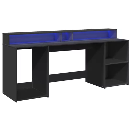 Fekete szerelt fa íróasztal LED-világítással 200 x 55 x 91 cm