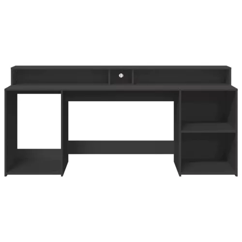 Fekete szerelt fa íróasztal LED-világítással 200 x 55 x 91 cm