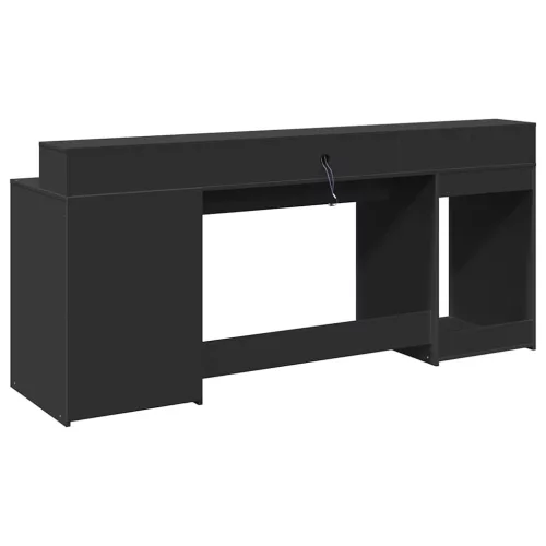 Fekete szerelt fa íróasztal LED-világítással 200 x 55 x 91 cm