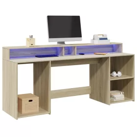   Sonoma tölgy színű szerelt fa íróasztal LED-ekkel 200x55x91 cm