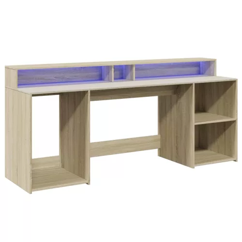 Sonoma tölgy színű szerelt fa íróasztal LED-ekkel 200x55x91 cm
