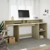 Sonoma tölgy színű szerelt fa íróasztal LED-ekkel 200x55x91 cm