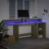 Sonoma tölgy színű szerelt fa íróasztal LED-ekkel 200x55x91 cm