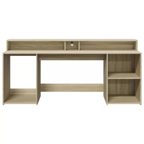 Sonoma tölgy színű szerelt fa íróasztal LED-ekkel 200x55x91 cm