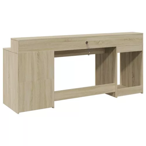 Sonoma tölgy színű szerelt fa íróasztal LED-ekkel 200x55x91 cm