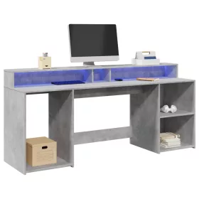   Betonszürke szerelt fa íróasztal LED-világítással 200x55x91 cm