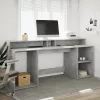 Betonszürke szerelt fa íróasztal LED-világítással 200x55x91 cm