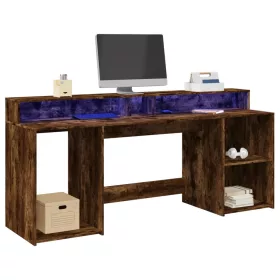   Füstös tölgy színű szerelt fa íróasztal LED-ekkel 200x55x91 cm