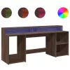 Barna tölgy színű szerelt fa íróasztal LED-ekkel 200x55x91 cm