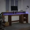Barna tölgy színű szerelt fa íróasztal LED-ekkel 200x55x91 cm